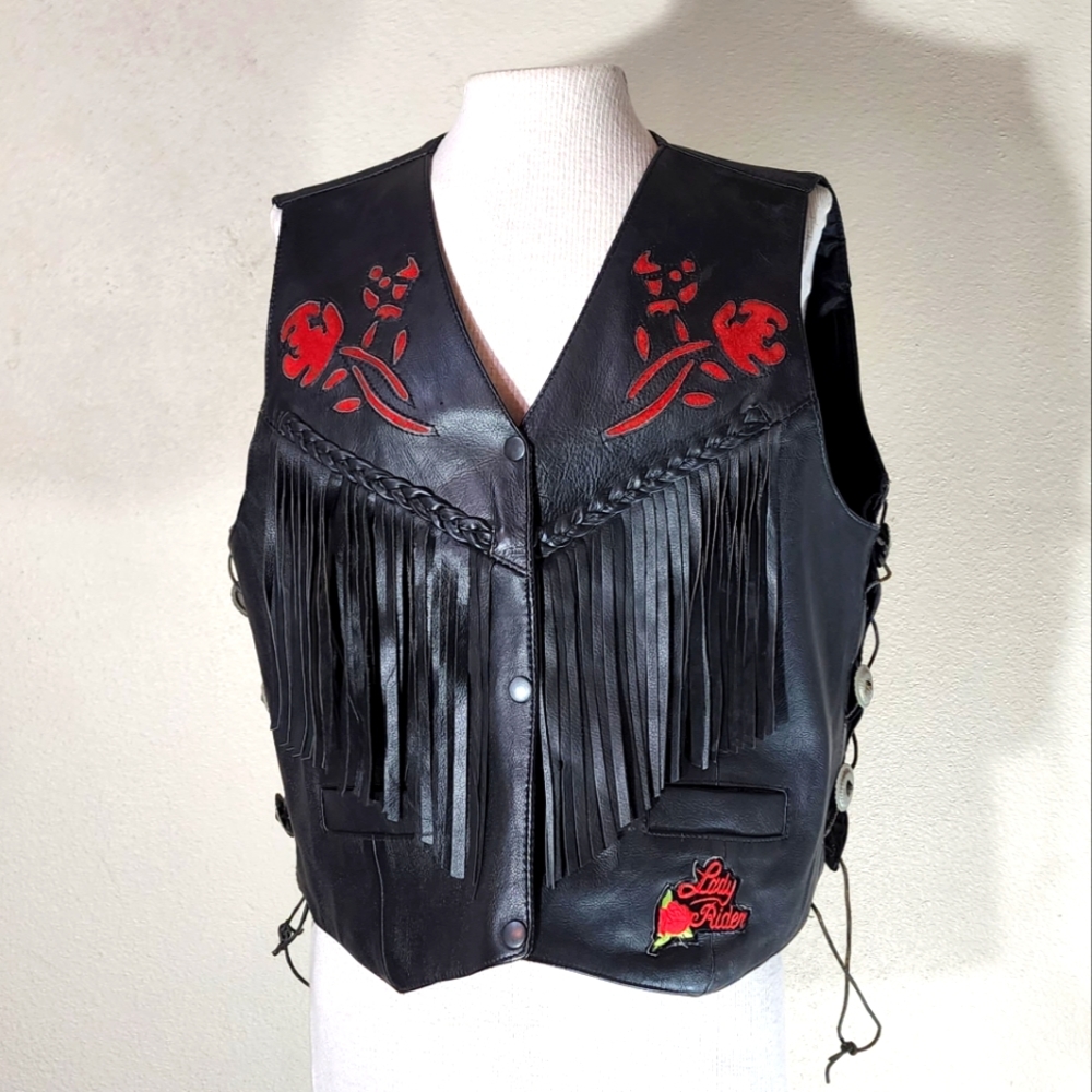 BIKER'S LEATHER STUFF Lady Rider Black Vest Plus Size 3XL - Picture 3 of 16